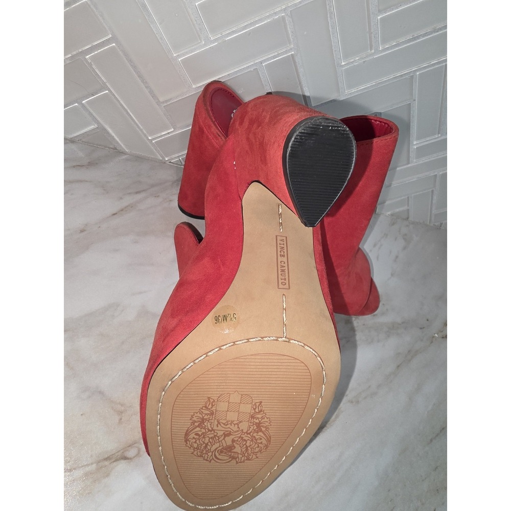 Vince Camuto Gerty Suede Block Heel High Vamp Mules, Size 5.5 Glamour Red - Picture 3 of 6